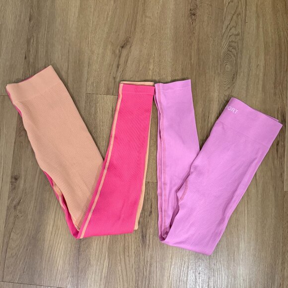 2 Colour Rib Leggings + FREE Candy Pink BONUS Pair! Size Medium - Picture 3 of 9